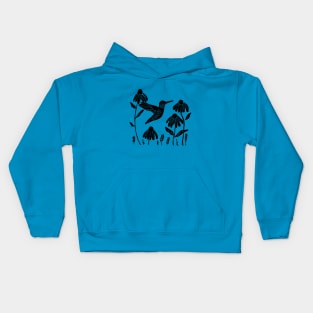 Linocut hummingbird and flowers Kids Hoodie